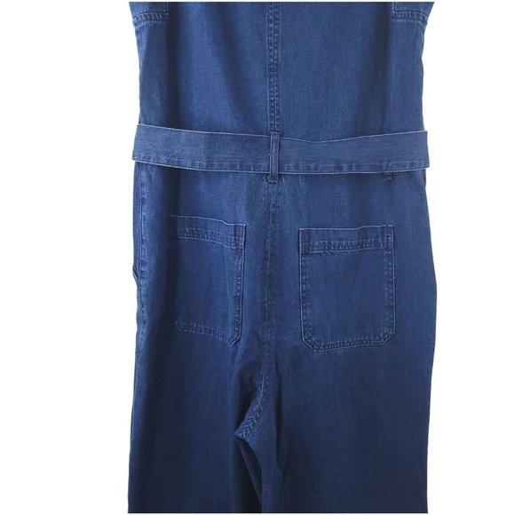 Rachel Comey Denim Jumpsuit Womens Size 4 Front Zip Belted Cuffed Hem Sleeveless - Picture 7 of 9